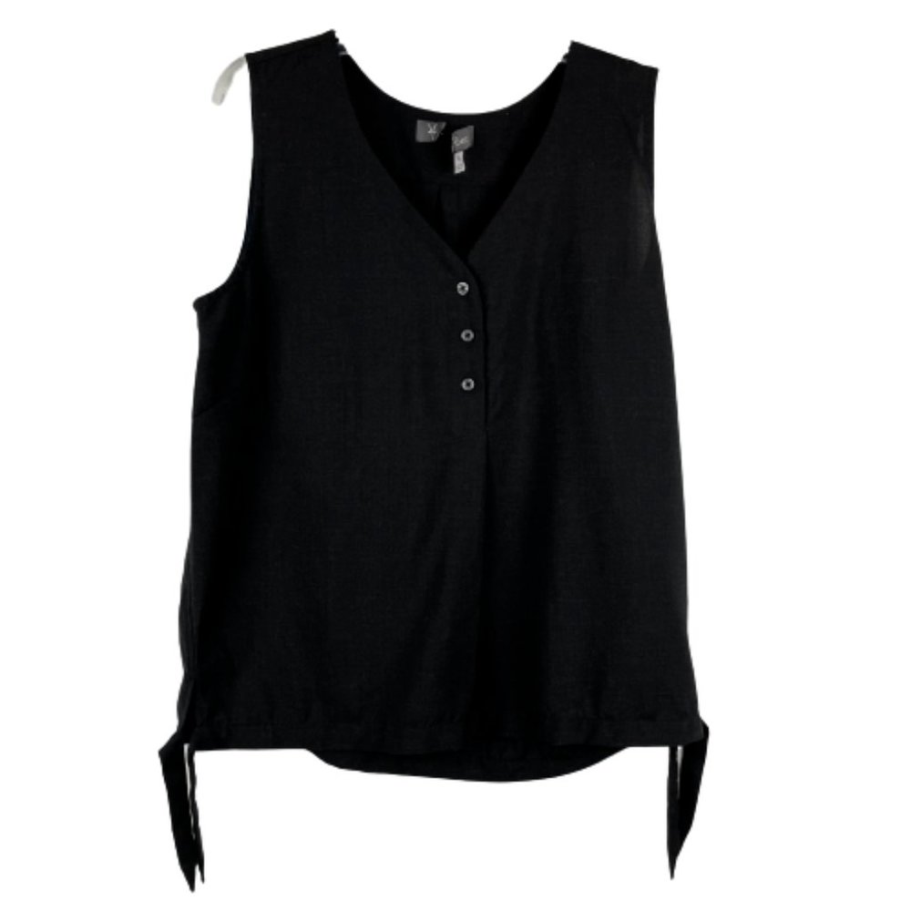 Ibex Blouse V Neck Side Tie Wool Blend Black